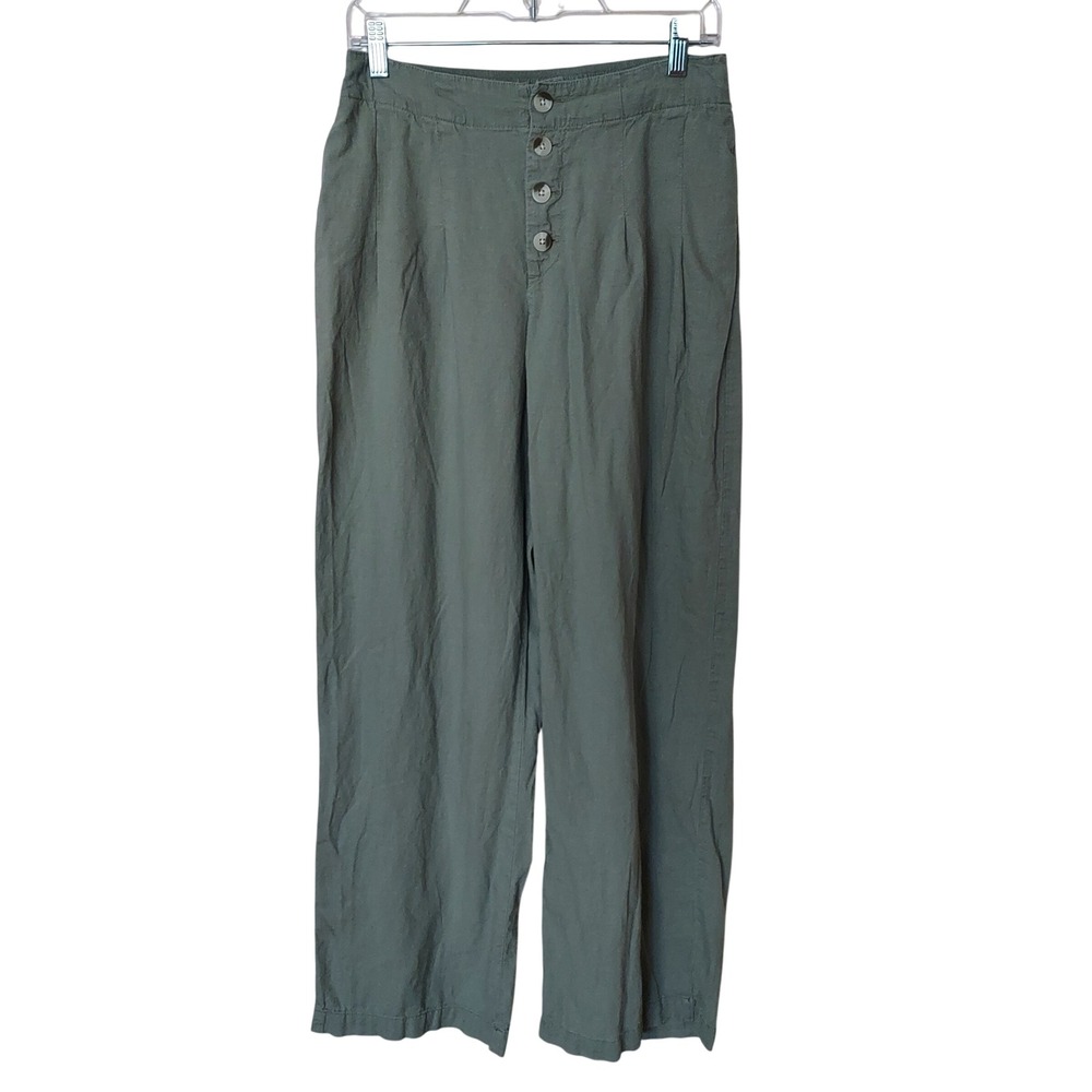 Rewash Olive Green Linen Blend Button Fly Wide‎ Leg Pants Beach Boho Coastal M